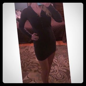 Brown Henley style mini dress with buttons